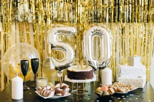 Photo showing 50th Birthday Party decorations at a venue In Bradford